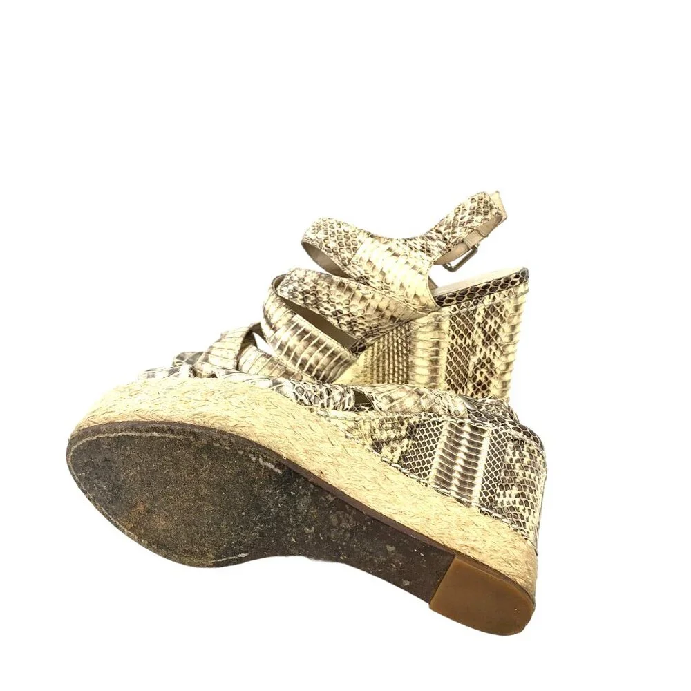 KORS Michael Kors Cynthia Embossed‎ Leather Espadrille Wedge Sandals
